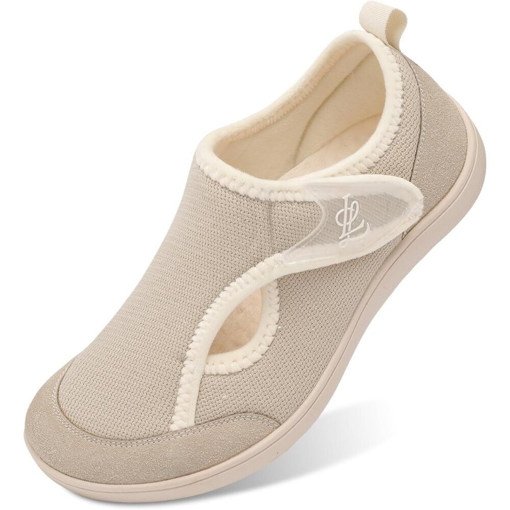 〽️Women's Slippers Beige Adjustable Arthritis House Shoes Hook and Loop Closure